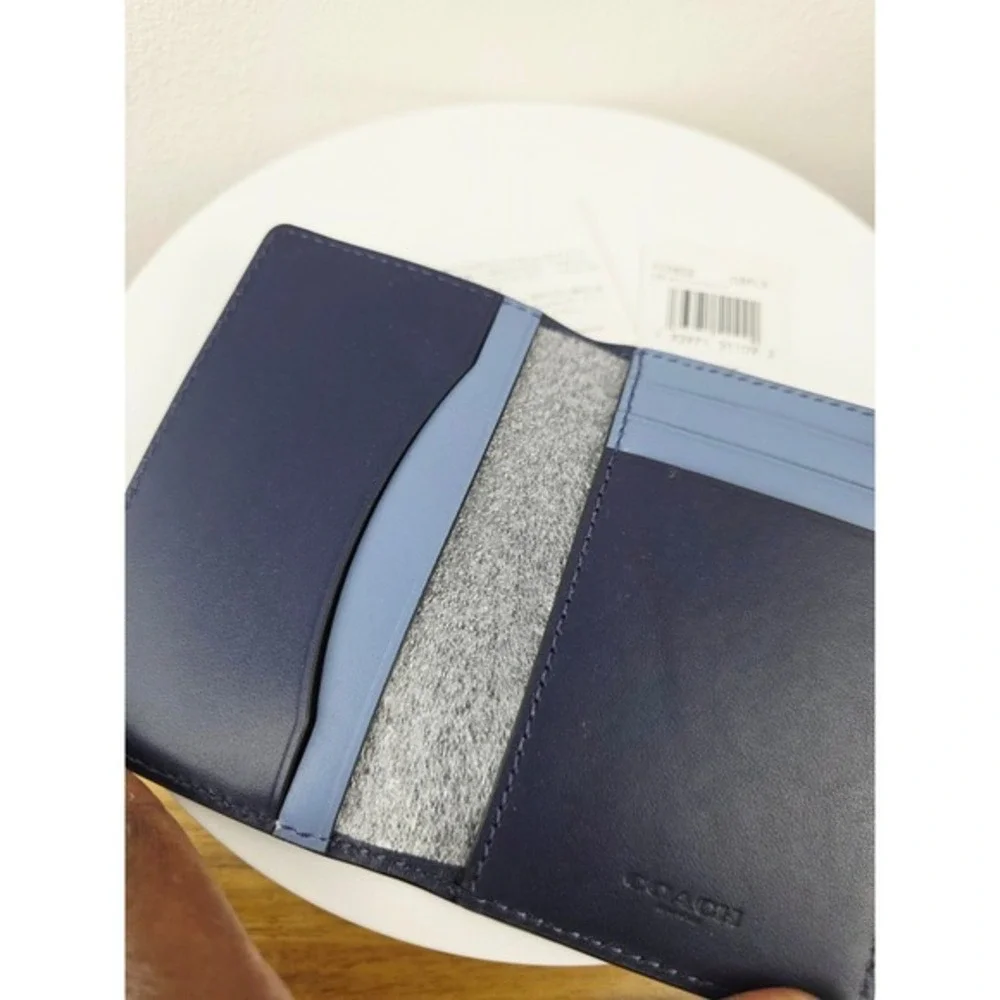 Coach Card Wallet Signature Reflective Midnight‎ Periwinkle Multi Leather